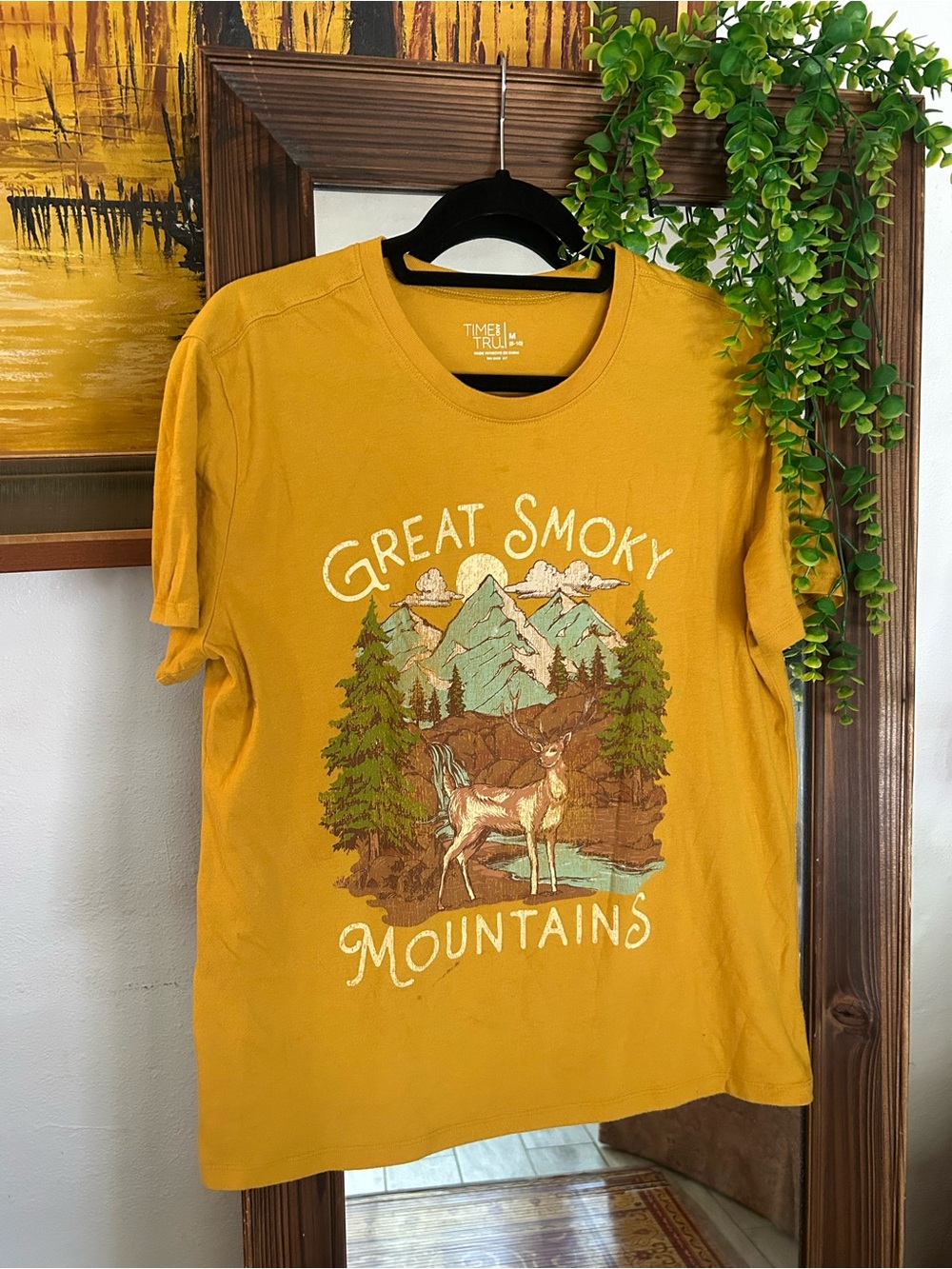 Time and Tru over sized Great Smoky Mountains Graphic Tee - Mustard